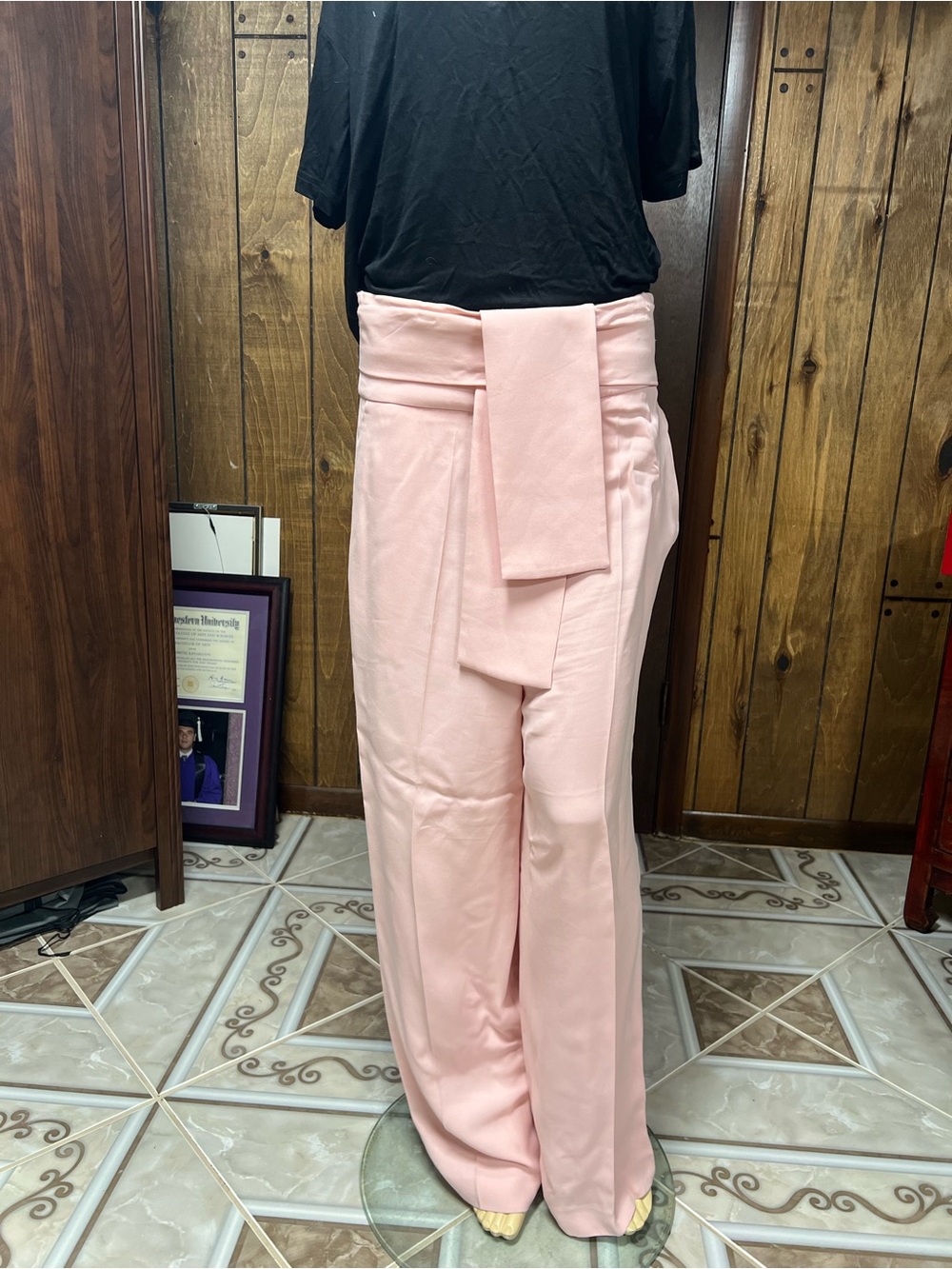 Lanvin Pink Viscosa Pants, Sz.40 Wide-Leg Tie-Waist Pants
